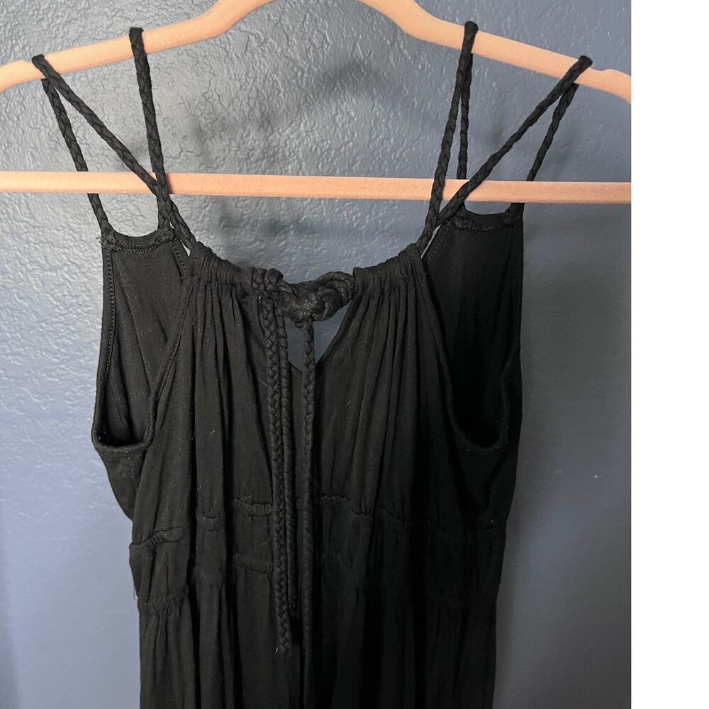 Old Navy Black Maxi Dress Braided Strappy Tie Back Boho Rayon Size M - Picture 4 of 6
